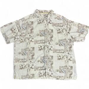 Tommy Bahama Button Shirt Cream colored Floral Print , 100% Silk Size XXL